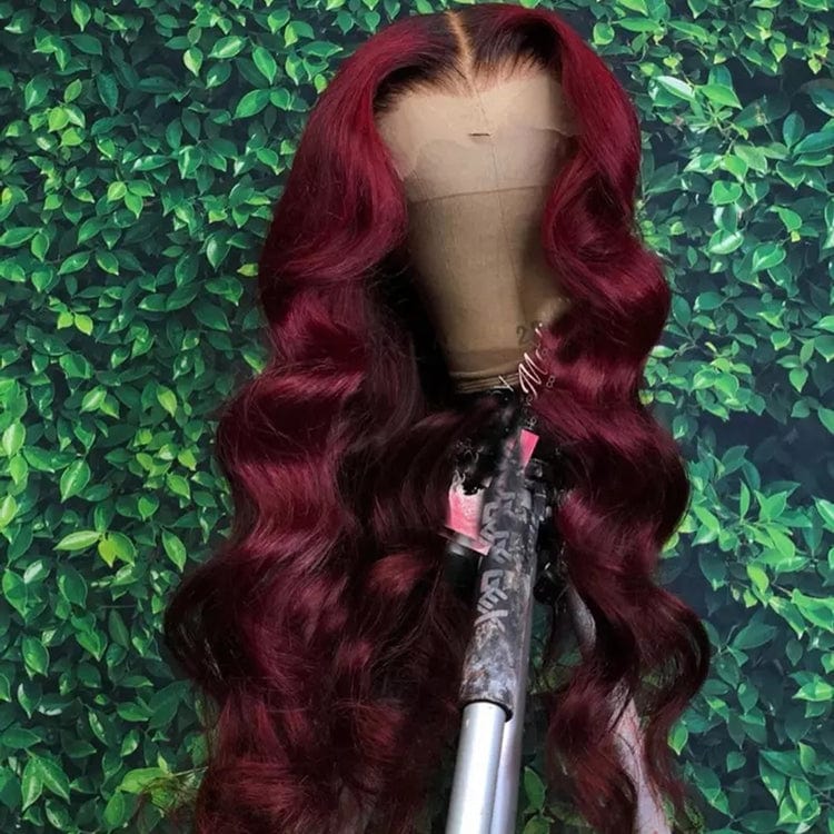 8 Inches / 3 Drop Shipping Ocean Body Wave Ombre 99J Burgundy Color Virgin Brazilian Cuticle Aligned Hair Lace Front Wigs