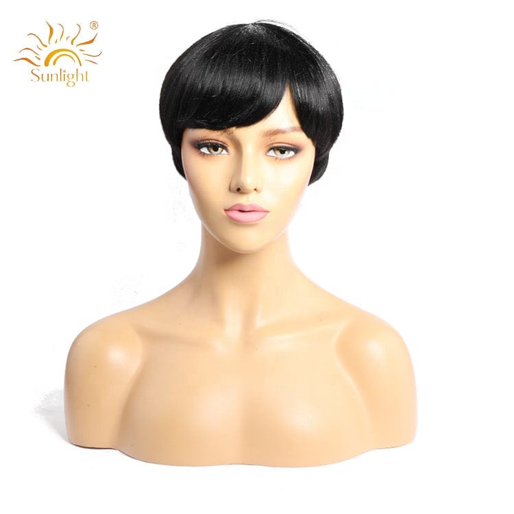 8 Inches / Black Wholesale New Sunlight hair pixie cut short hair wigs 150 density 100 % brazilian indian human hair straight bob wig short wig