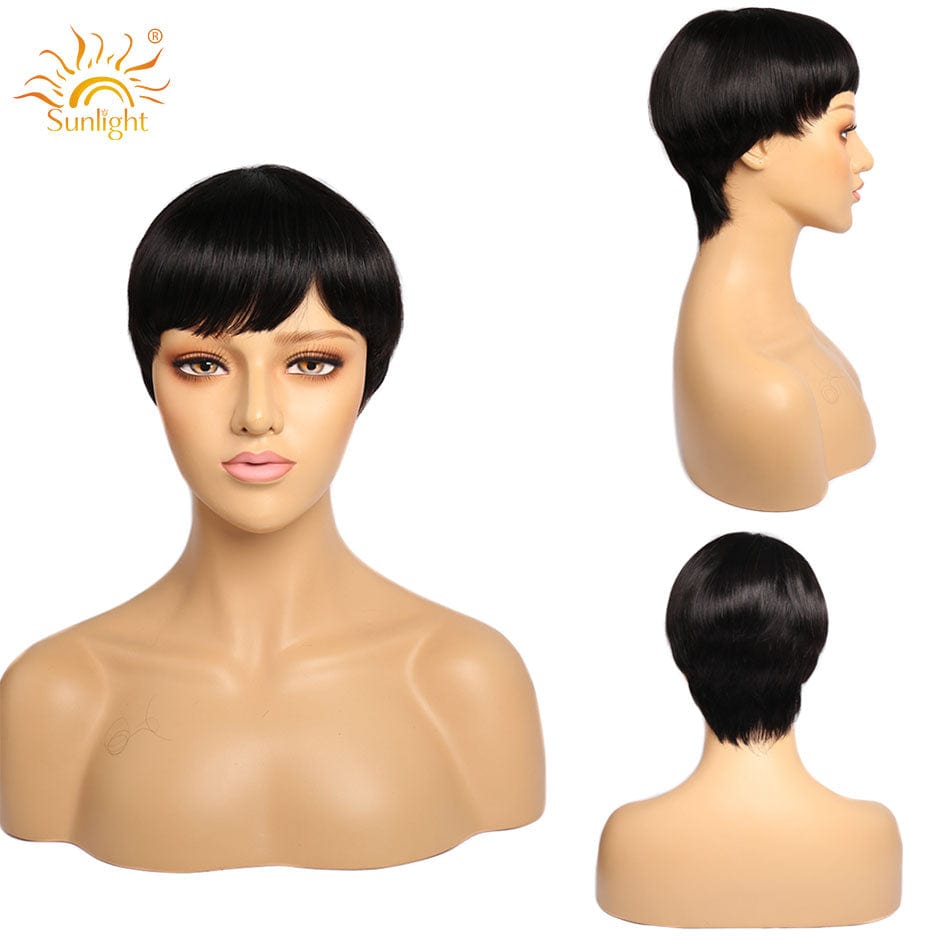 8 Inches / Black Wholesale New Sunlight hair pixie cut short hair wigs 150 density 100 % brazilian indian human hair straight bob wig short wig