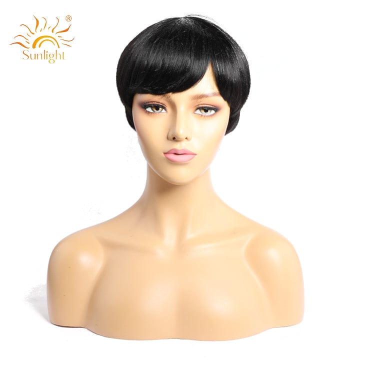 8 Inches / Black Wholesale New Sunlight hair pixie cut short hair wigs 150 density 100 % brazilian indian human hair straight bob wig short wig