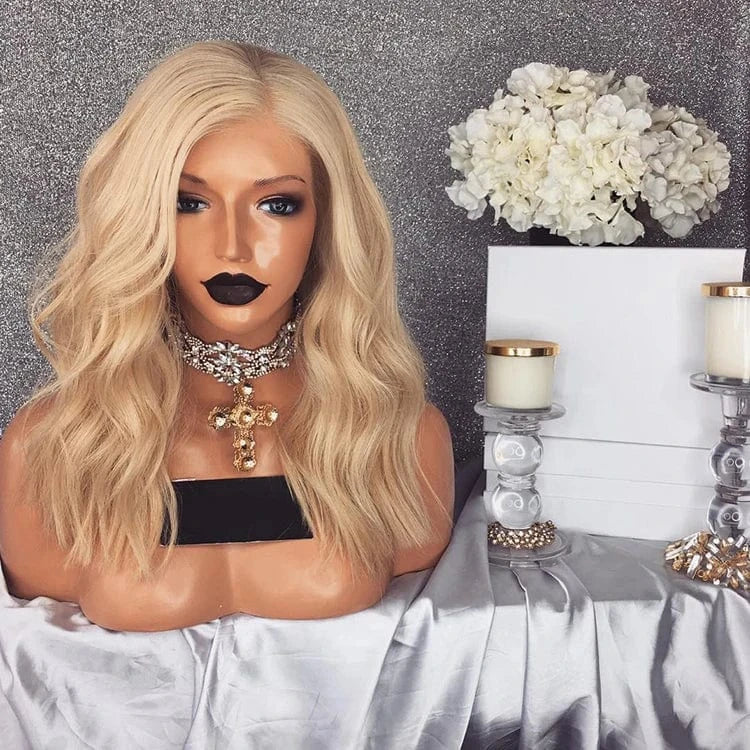 8 Inches / blonde Pre Plucked Natural Hairline Full Lace Wig Short Blond Human Hair Lace Front Wig for White Women