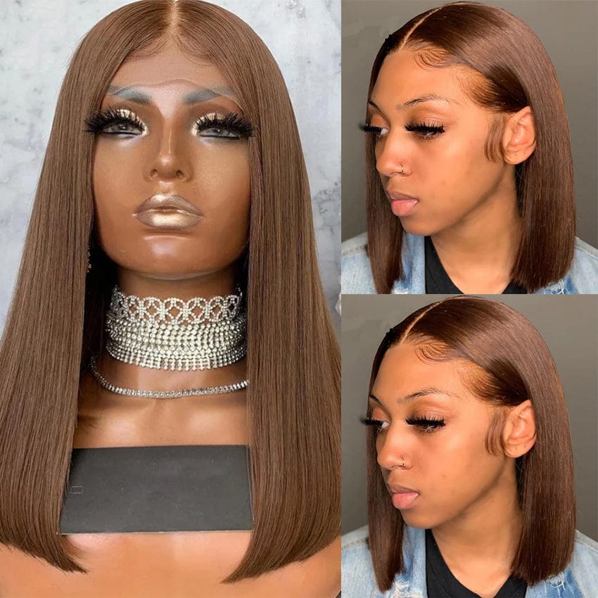 8 Inches / Brown color Drop shipping Virgin Brazilian Short Human Hair Bob Wigs Lace Front For Women Cuticle Aligned Hair Brown Color Lace Front Wig