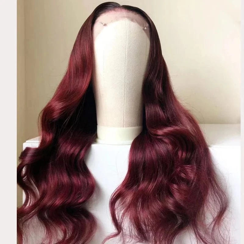 8 Inches / Color 1 13x4 lace front wig 12A Burgundy Red Body Wave 360 Lace Front Wigs Pre Plucked Brazilian Top Quality Transparent HD Lace Frontal Human Hair Wigs
