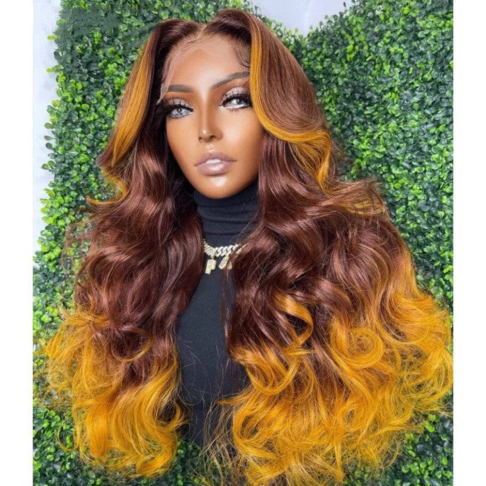 8 Inches / Color 1 Wholesale Ombre Brown Yellow Loose Wave Human Virgin Hair Lace Front Wigs for Black Women