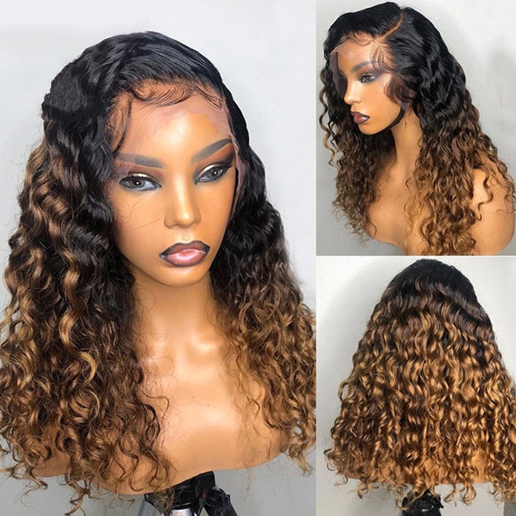 8 Inches / Color 13 Bleached Knots Wet Curly Brown Highlight Color Full Cuticle Aligned Human Hair HD Lace Front Wigs With Baby Hair