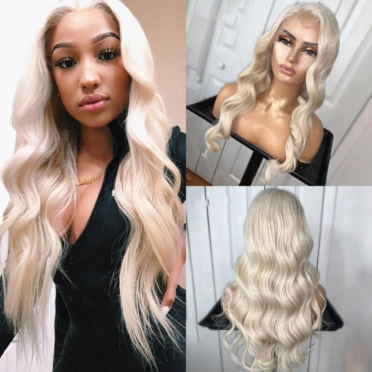8 Inches / Color 14 Transparent Lace Platinum Blonde Body Wave Pre Plucked European Virgin Human Hair Lace Front Wig