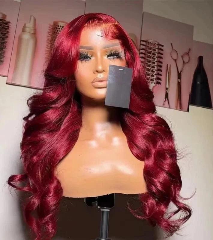 8 Inches / Color 2 13x4 lace front wig 12A Burgundy Red Body Wave 360 Lace Front Wigs Pre Plucked Brazilian Top Quality Transparent HD Lace Frontal Human Hair Wigs