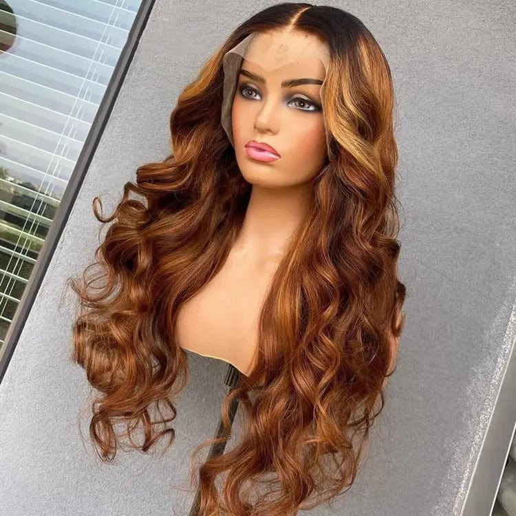 8 Inches / # Color2 Blonde Brown Highlight Wig Loose Wave Pre Plucked