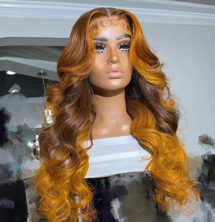 8 Inches / Color7 Wholesale Ombre Brown Yellow Loose Wave Human Virgin Hair Lace Front Wigs for Black Women