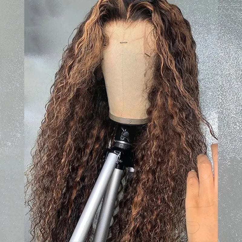 8 Inches / Highlight Color 2 Wholesale Price High Density Deep Curly Ombre Honey Brown Color Virgin Brazilian Cuticle Aligned Hair Lace Frontal Wigs