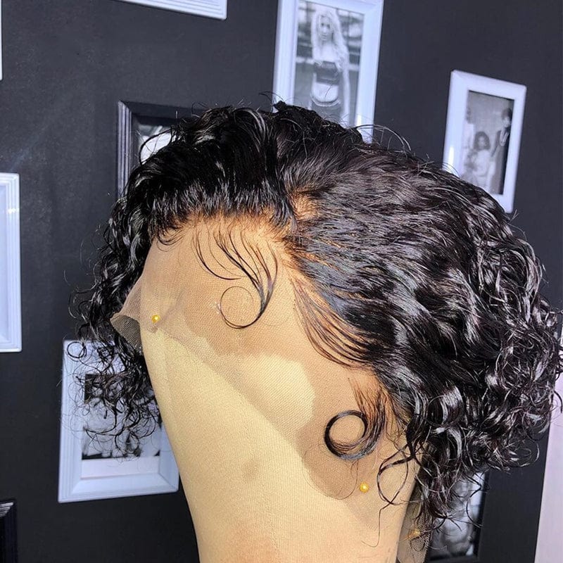 8 Inches / natural color 4 Wholesale Wig Supplier Ombre Burgundy Color Pixie Curly Cut Bob Virgin Cuticle Aligned Human Hair Transparent HD Lace Front Wigs
