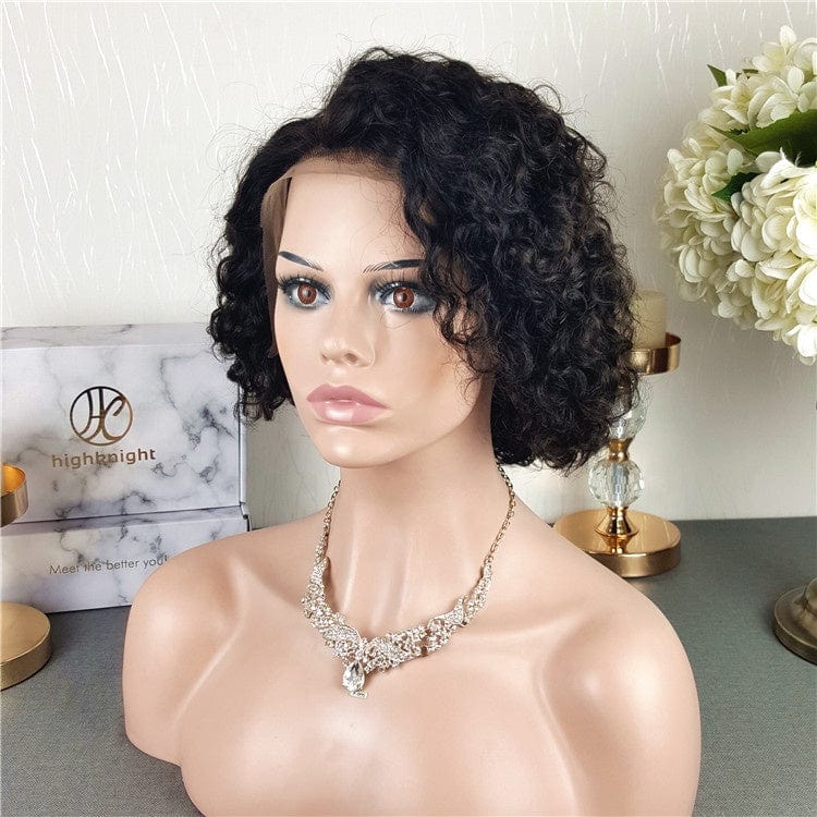 8 Inches / Natural Color Highknight Pixie Cut wig Human Hair Curly Bob Short Human Hair Wigs Bleached Knots 13x4 Lace Front Wig With Baby Hair