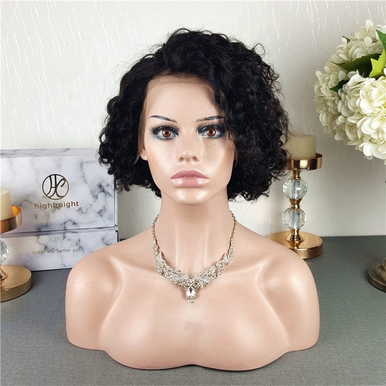 8 Inches / Natural Color Highknight Pixie Cut wig Human Hair Curly Bob Short Human Hair Wigs Bleached Knots 13x4 Lace Front Wig With Baby Hair