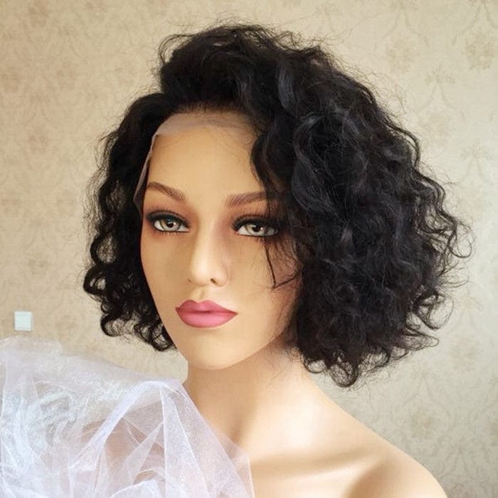 8 Inches / Natural Color Highknight Pixie Cut wig Human Hair Curly Bob Short Human Hair Wigs Bleached Knots 13x4 Lace Front Wig With Baby Hair
