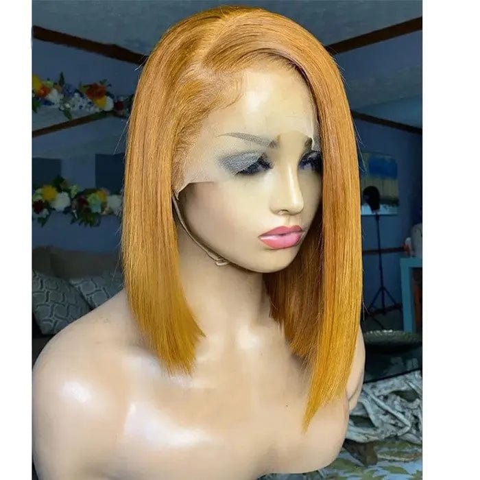 8 Inches / Natural Yellow Color High Quality Natural Yellow Color Raw Wigs Bob Straight Short Hair 13*4 Lace Front 100% Human Hair Wig With Woman Hair