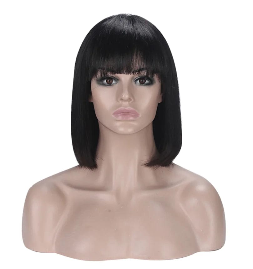 8 Inches / nature color No lace Wigs With Free Bangs For Women Brazilian Straight Hair Natural Black  Bob  Human Hair Wig