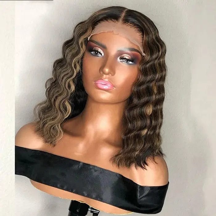 8 Inches / Ombre 2 Tone Highlight Honey Brown Color Loose Wave Real Human Hair Wig Ombre 2 Tone Highlight Honey Brown Color 13*4 Lace Front Wig For Black Women