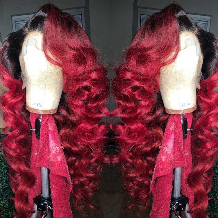 8 Inches / Ombre 99J Color 5 Side Part Bleach Knots Deep Body Wave Full Virgin Cuticle Aligned Human Hair Transparent HD Lace Front Wigs