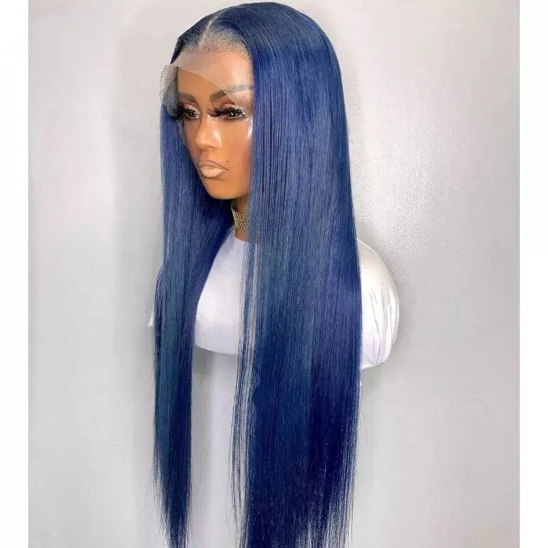 8 Inches / Ombre Blue Color Fashion 613 Cuticle Aligned Ombre Blue Color Long Straight Pre-plucked Natural Hair Line Lace Front Virgin Human Hair Wig