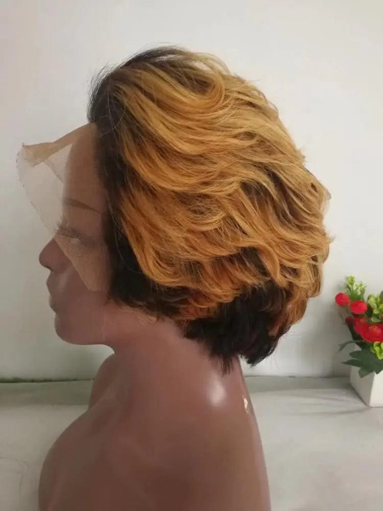 8 Inches / ombre color ombre color 1b 27 Hepburn style Cut human hair wig front lace wig