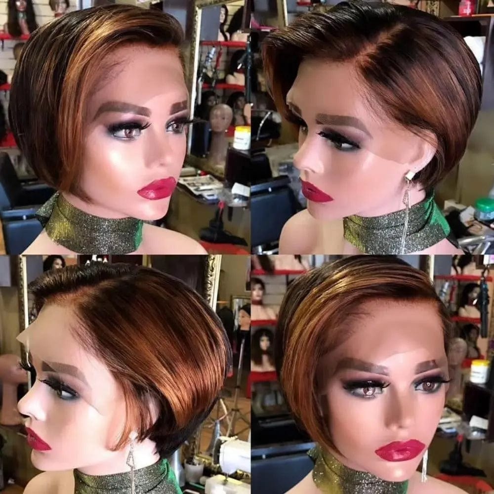 8 Inches / ombre color ombre color 1b 27 Hepburn style Cut human hair wig front lace wig