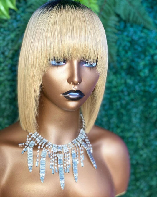 8 Inches / picture 1 New Product Real Hair Wig Mechanism Wigs Female Short Gradient Color Wave Head Real Headgear Human Hair With Bangs