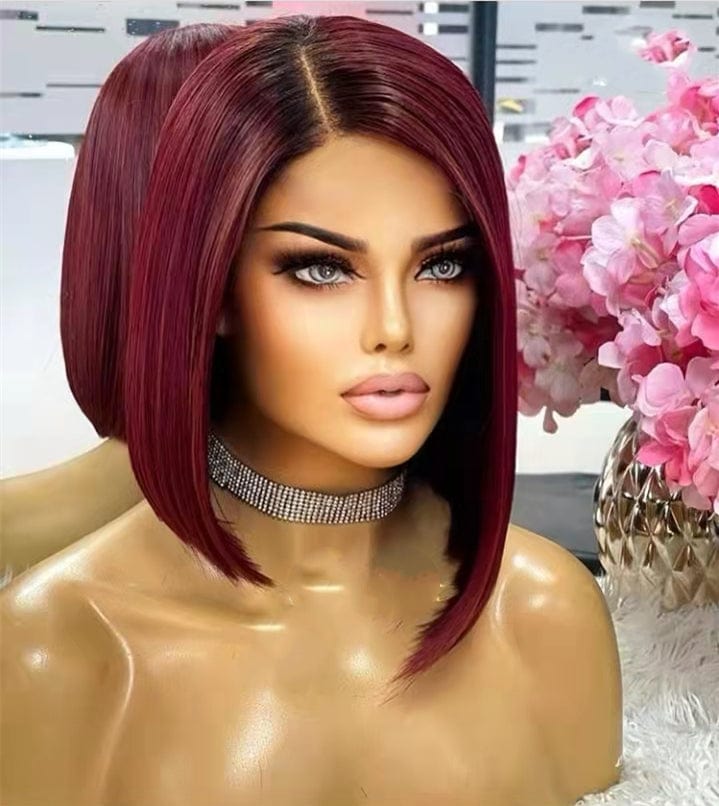 8 Inches / Style 1 Wholesale Color Bob Wigs Burgundy Color Silky Straight HD Transparent Lace Front Wigs for Black Women
