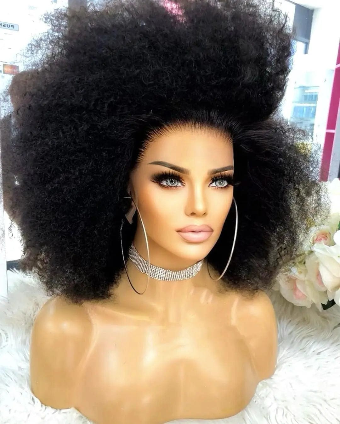 8 Inches / # Style 3 130%density Boom Afro Kinky Curly Full Human Hair 99J Color Wig