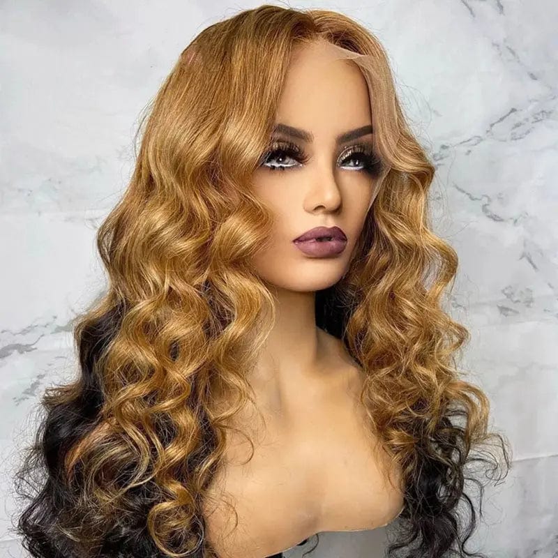 8 Inches / # style1 Glueless Virgin Brazilian Human Hair Brown Ombre Color Wig Water Wave Texture Cuticle Aligned Lace Front Wigs