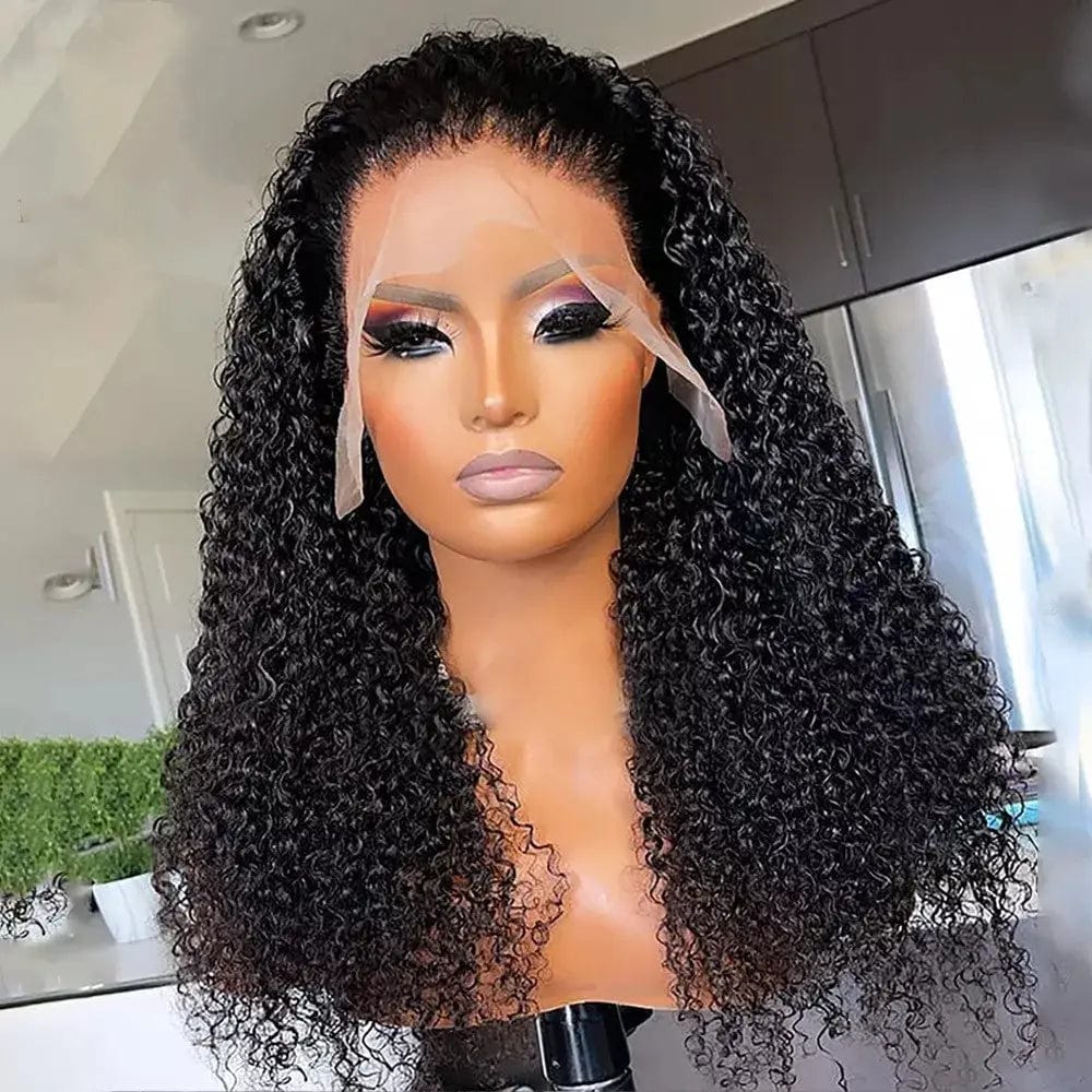 8 Inches / # style1 High Density Natural Black Color Kinky Curly Wig Pre Plucked Cuticle Aligned Brazilian Lace Front Wigs