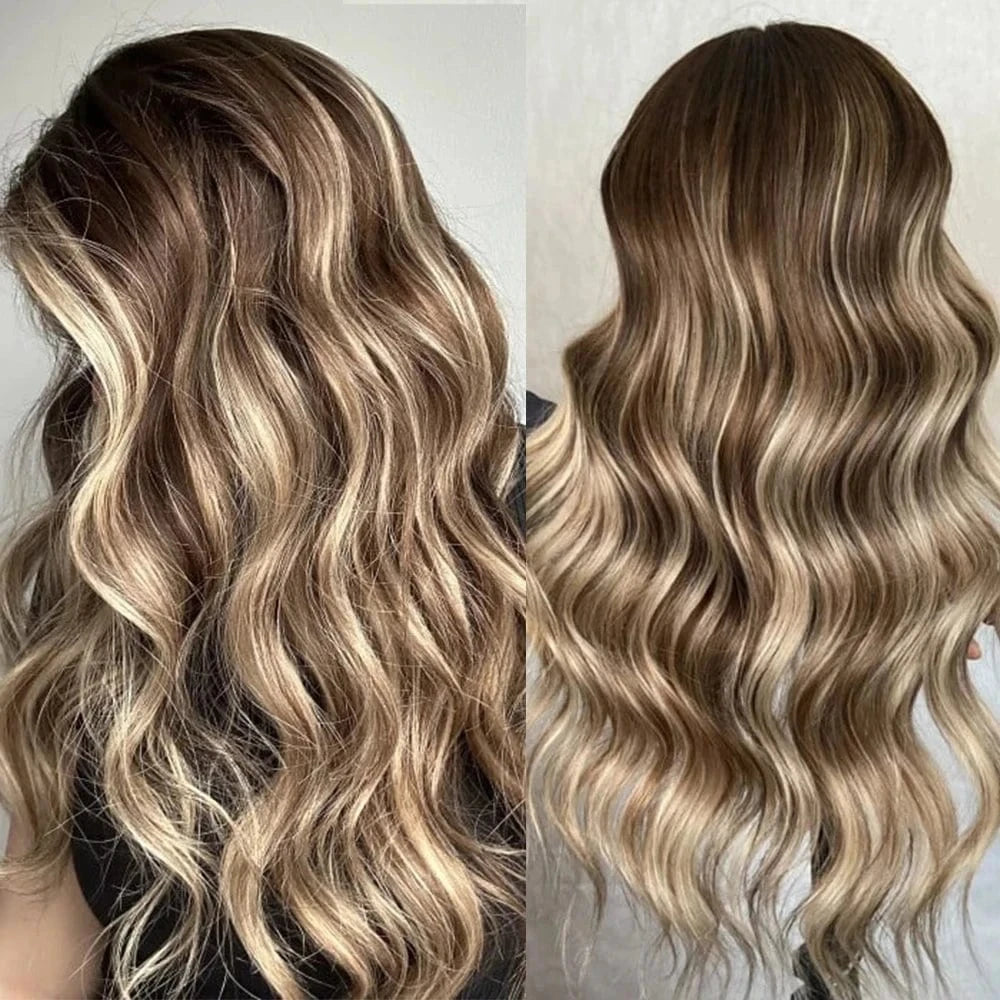 8 Inches / Wig 2 Glueless 250% Density Ash Brown Highlight Body Wave Full Virgin European Cuticle Hair Transparent HD Lace Front Wigs