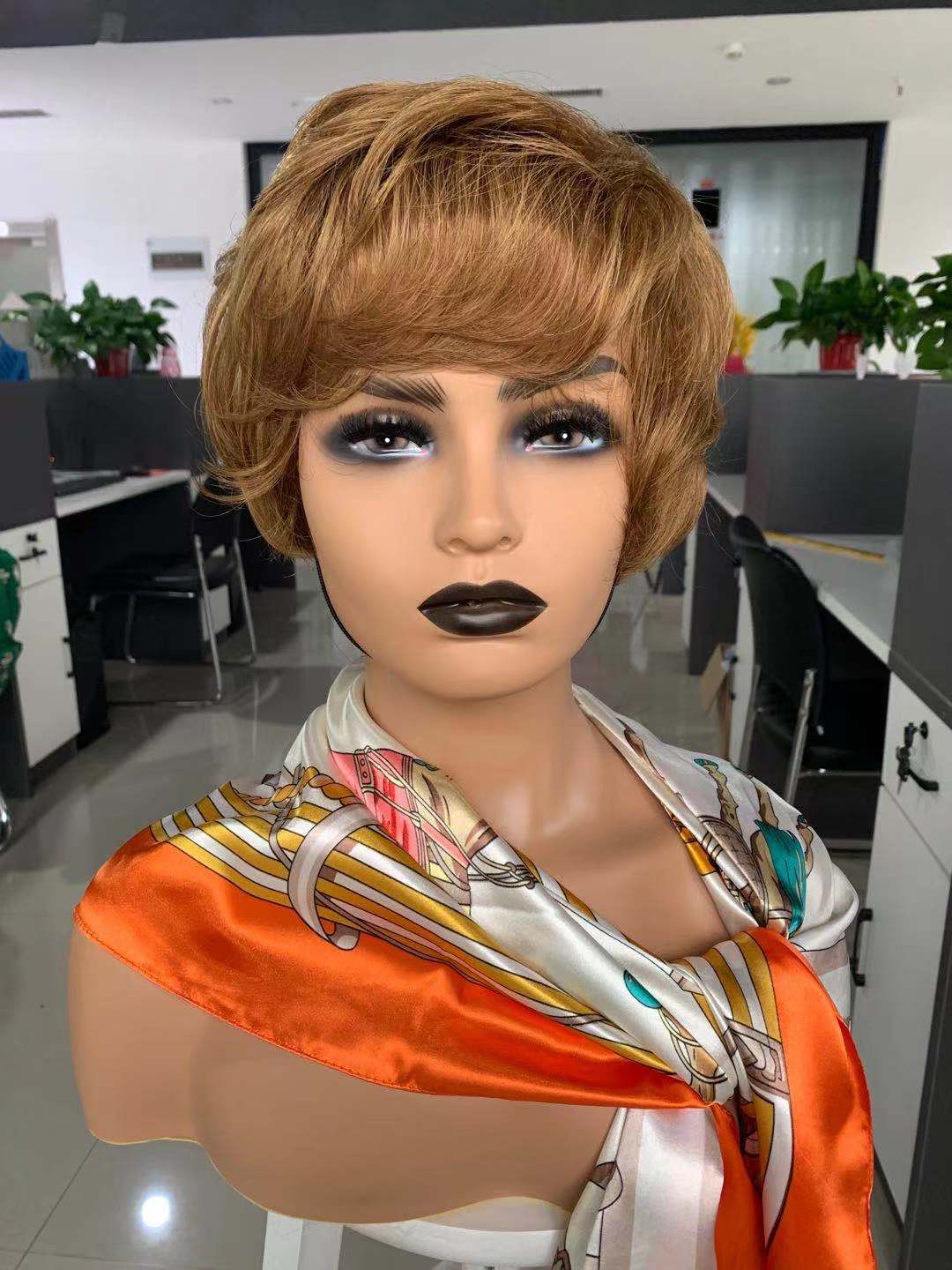 8 Inches / XY-2079 Mayqueen Wholesale Human Hair Super Double Drawn Bob Straight With Bang Natural Ombre Color Closure Lace Frontal Wigs For Black