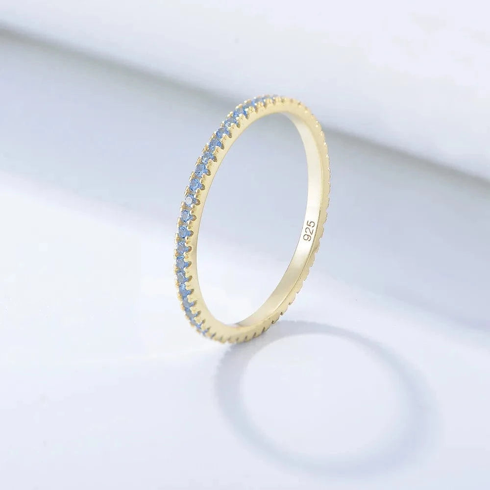 8 / Light Blue Fashion Jewelry 925 Sterling Silver Rings 18K Gold Plated Silver 925 Wedding Rings Rainbow Diamond Ring Girls Women Jewelry