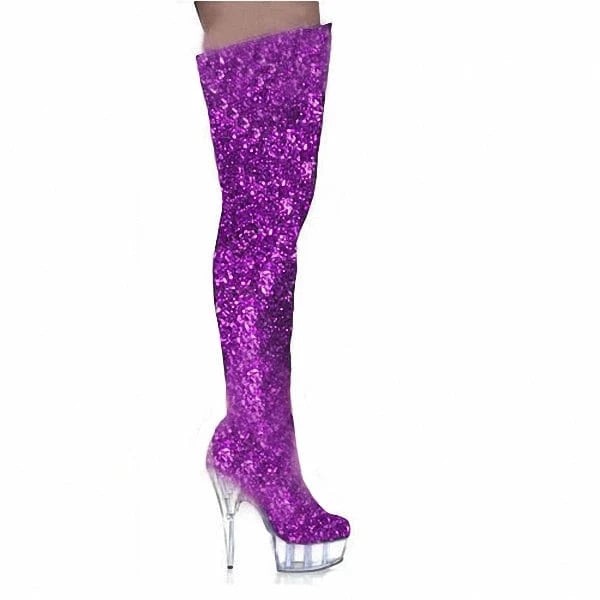8 / Purple 15 cm sexy hate day superb high tall canister boots the knee-high boots pole dancing performance stage shows dress shoress shoes