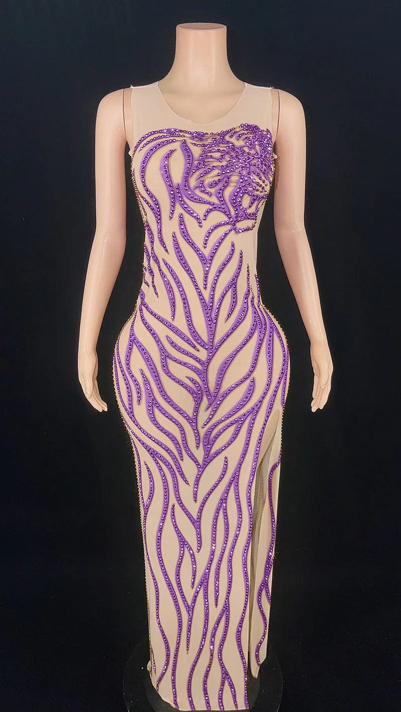 8 / Purple Novance Y2890 Plus Size Womens Evening Gown 2024 Gala Clothes  Sleeve Luxury Evening Dress With Rhinestones For Birthday Party