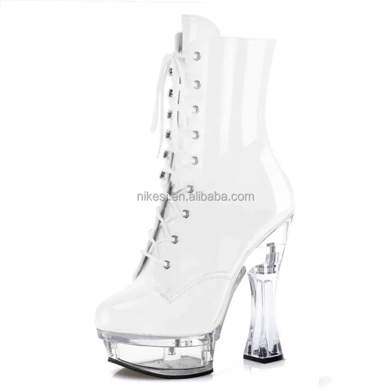 8 / White 14cm ankle boots stripper high heels platform classic dress stage model new style 6 inch pole dancing shoes fetish