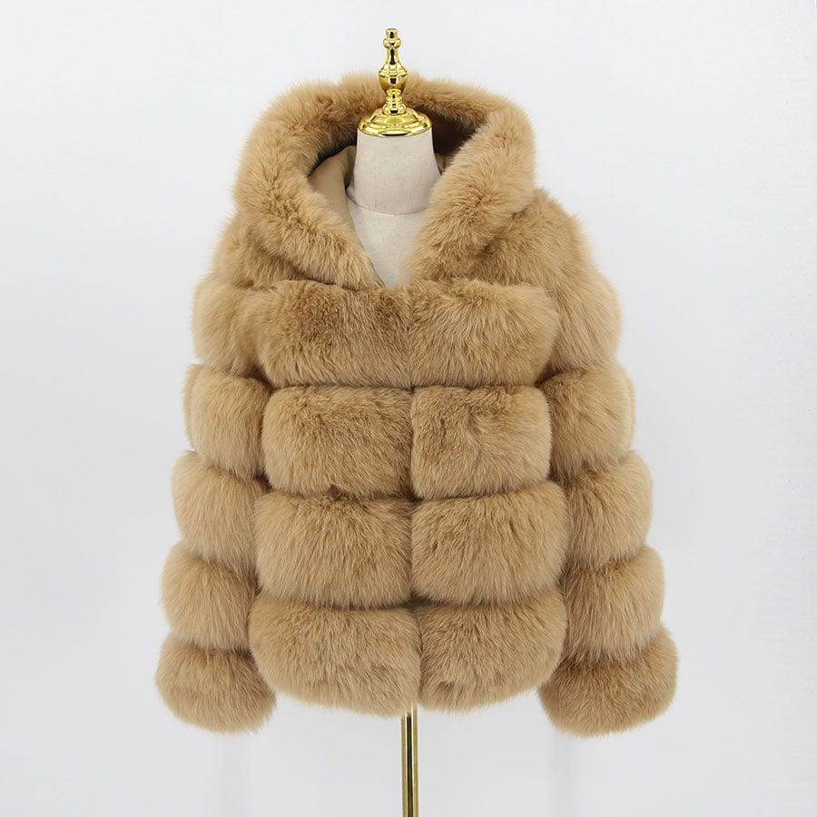 8 XL / camel QIUCHEN-QC8143 arrival thick fur coat real fox fur jacket with hood stand collar outfit hoodies plus size coats fo