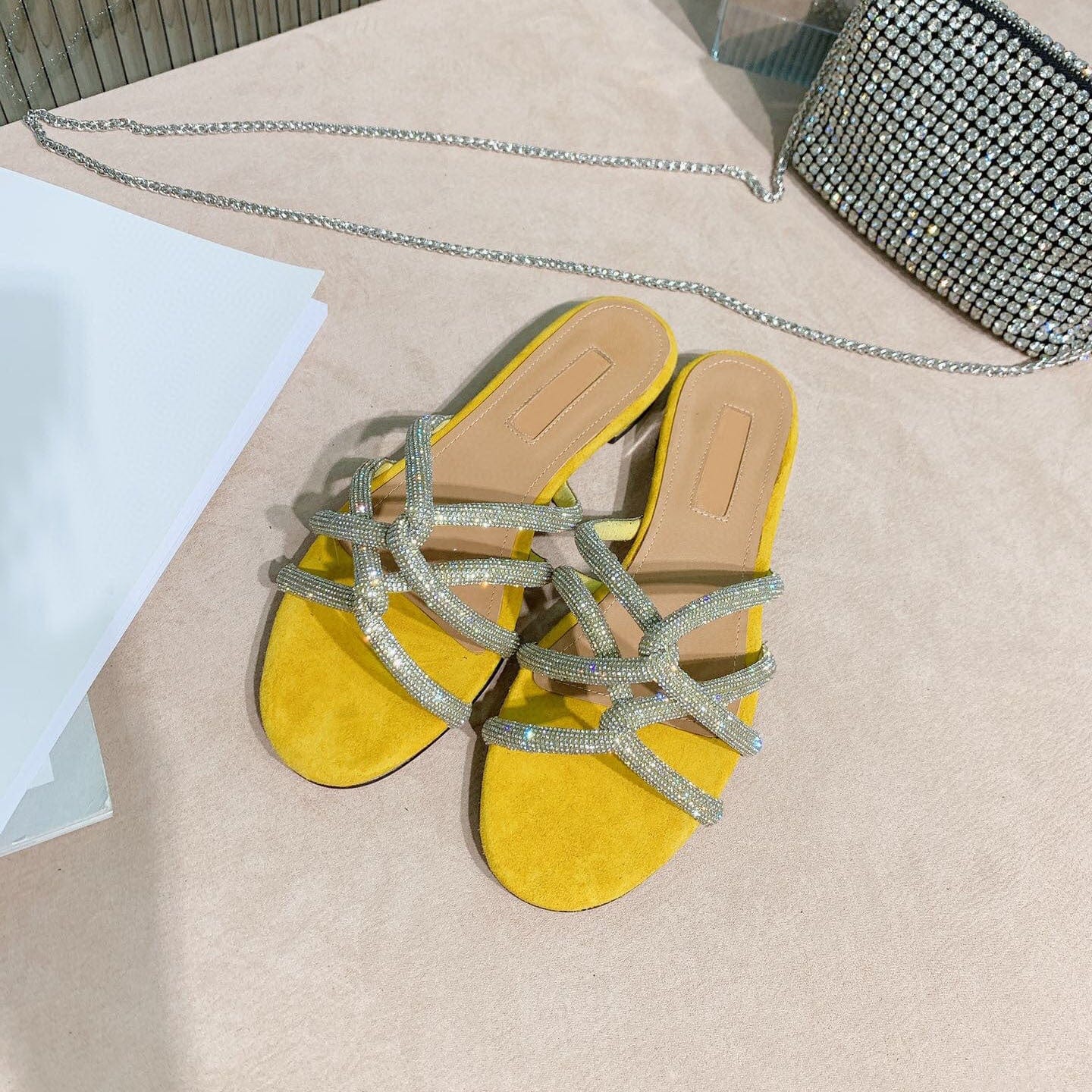8 / Yellow TX Women's summer slippers thick-heeled flip-flops square toe thick-soled sandals non-slip candy plastic jelly shoes