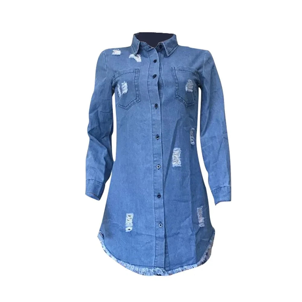 81203-MX79 ripped women denim dress asymmetrical design clothes women