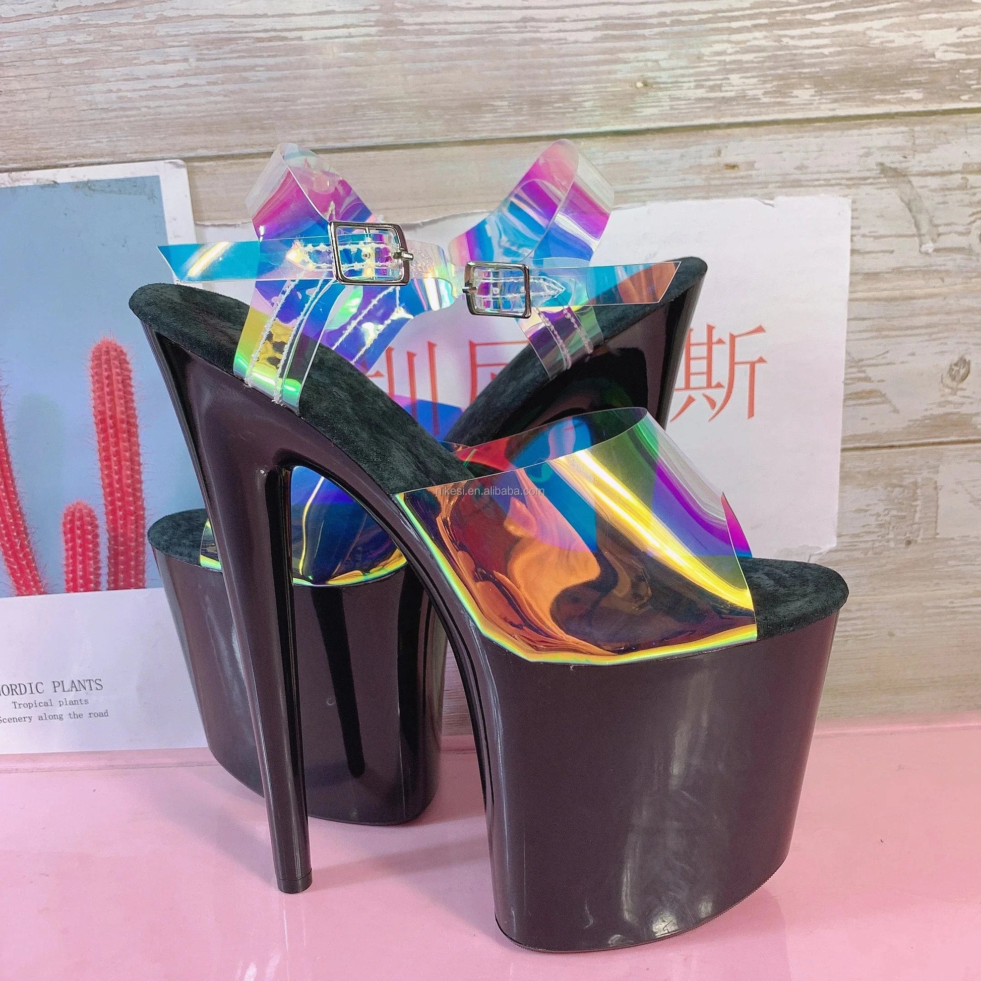 8inch-20cm sexy rainbow effect upper hate sky high pole dance sandals waterproof platform strappy sandals female