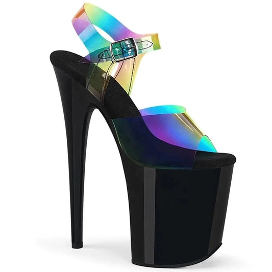 8inch-20cm sexy rainbow effect upper hate sky high pole dance sandals waterproof platform strappy sandals female