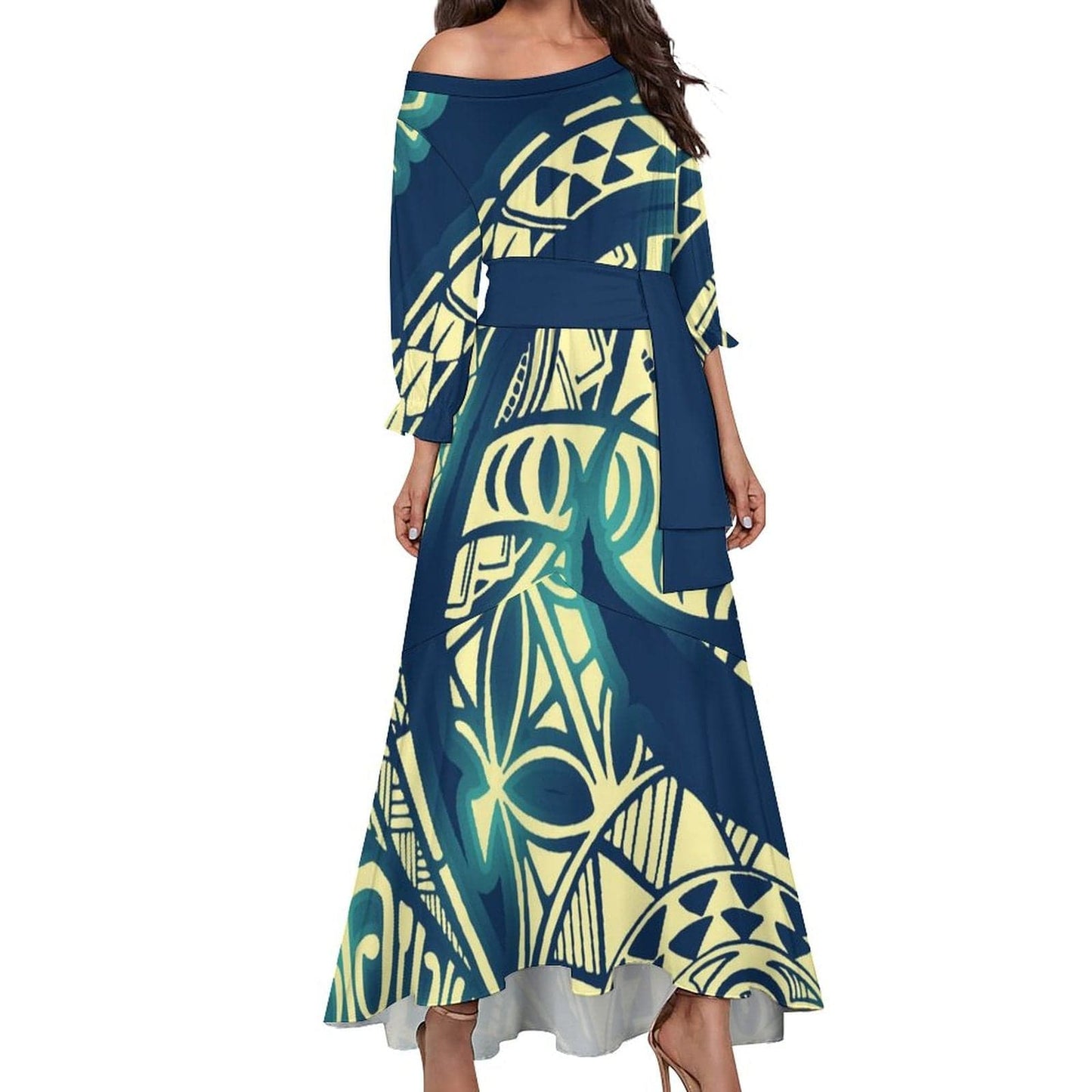 8XL / b2 00918E1 hawaiian dress plus size island custom polynesian tribal mermaid design dress long stretching prom dresses new fashion 2023