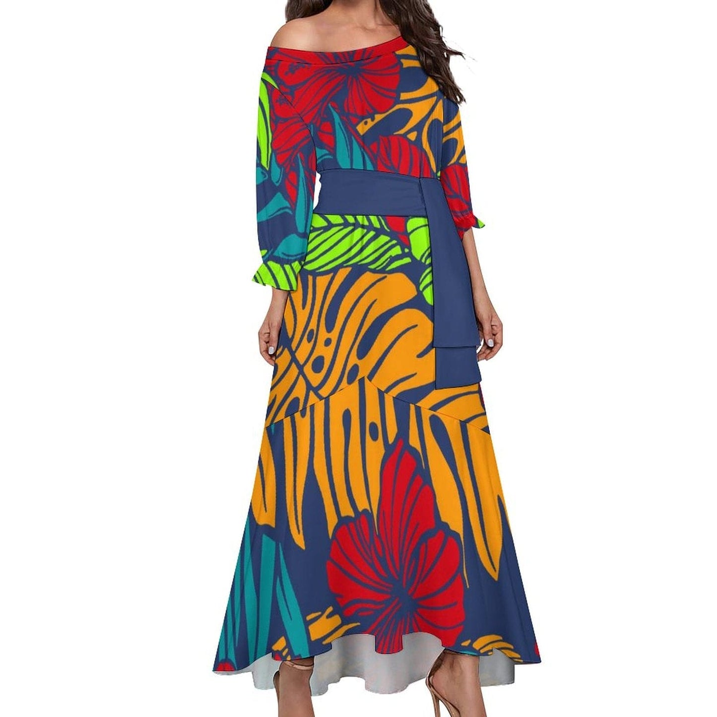 8XL / b2 00925E1 hawaiian dress plus size island custom polynesian tribal mermaid design dress long stretching prom dresses new fashion 2023