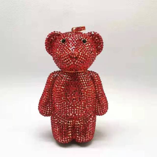 9*15 / Red 2022 Xianjian Luxury Designer Gloomy Diomand Bear Purse Handbag Evening Clutch Key Holder Bags Crystal Bear Purse Bags