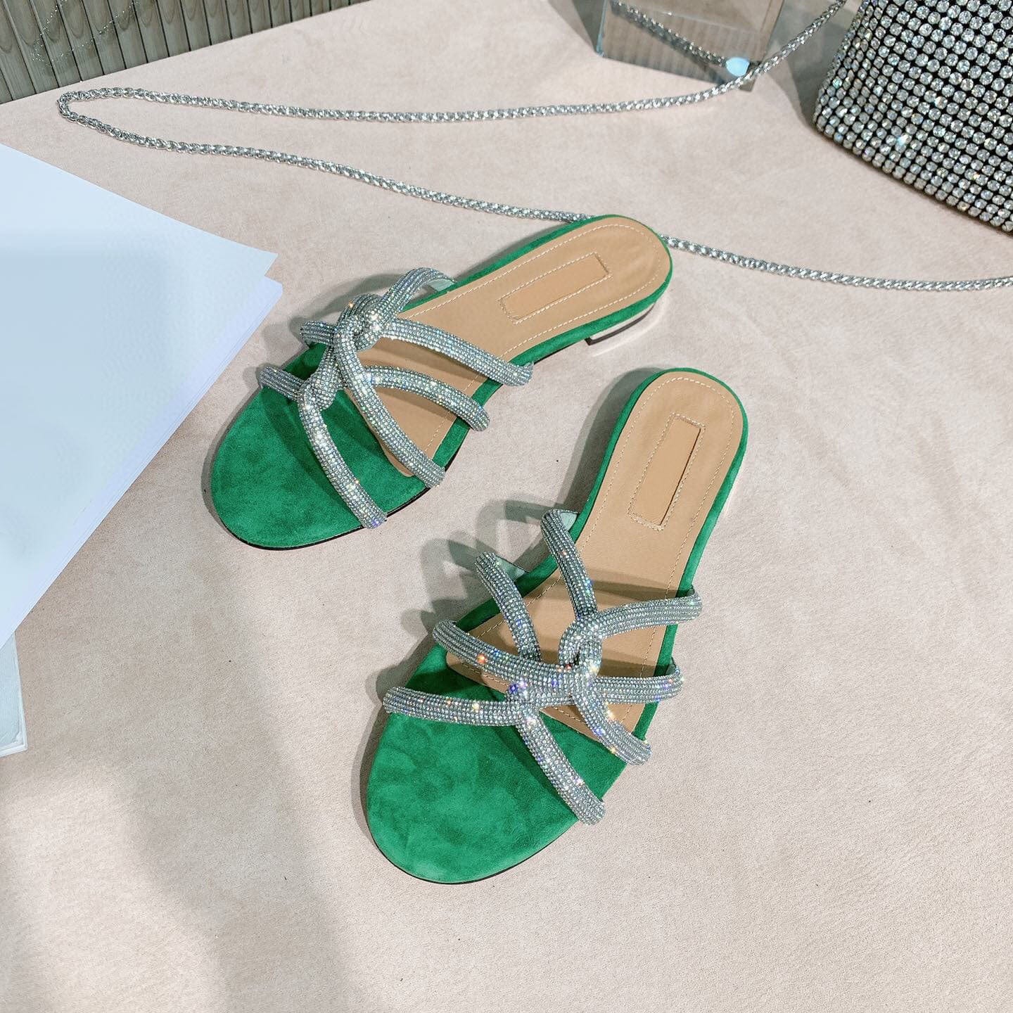 9 / green TX Women's summer slippers thick-heeled flip-flops square toe thick-soled sandals non-slip candy plastic jelly shoes