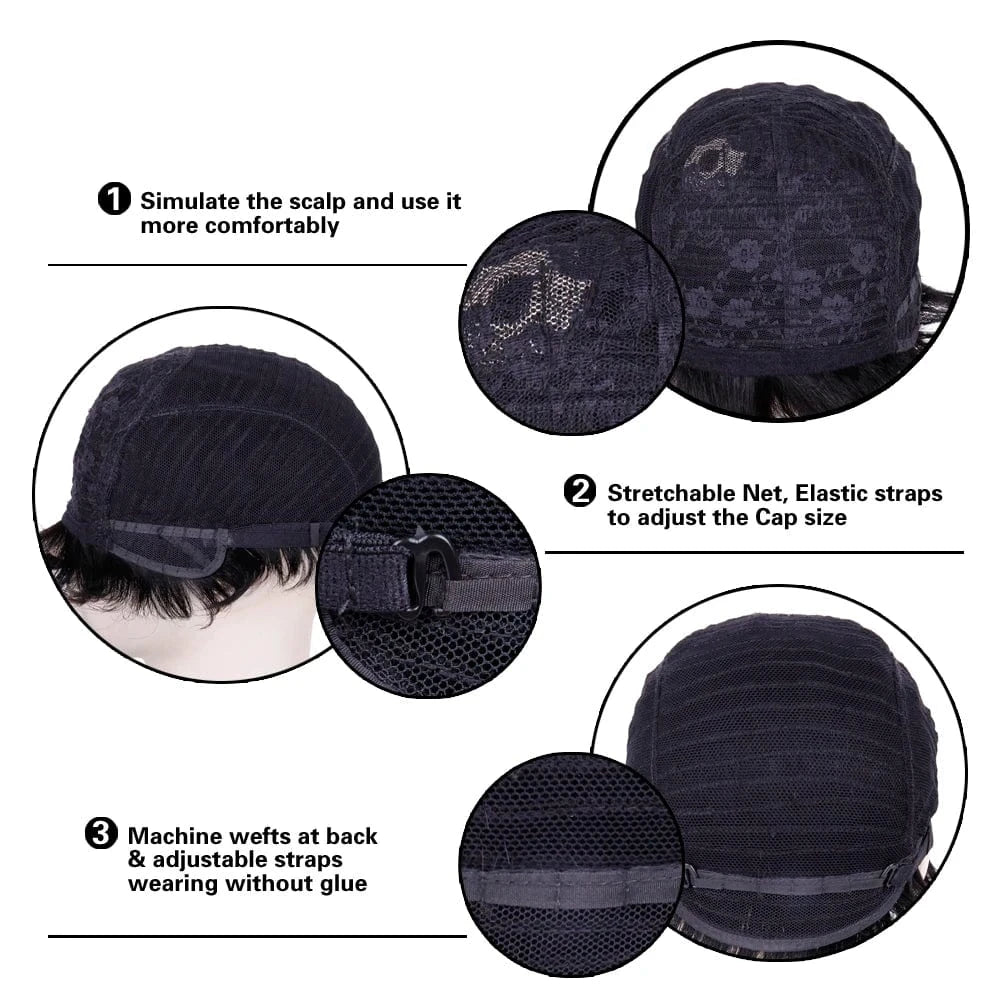 9 Inches / Q10269 Wholesale 9 inch Short human Hair Wigs Natural Black Indian Hair Wigs for Black Women