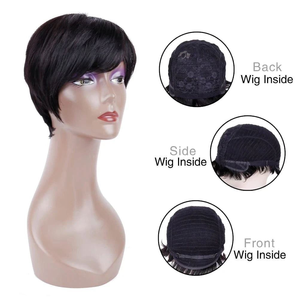 9 Inches / Q10269 Wholesale 9 inch Short human Hair Wigs Natural Black Indian Hair Wigs for Black Women