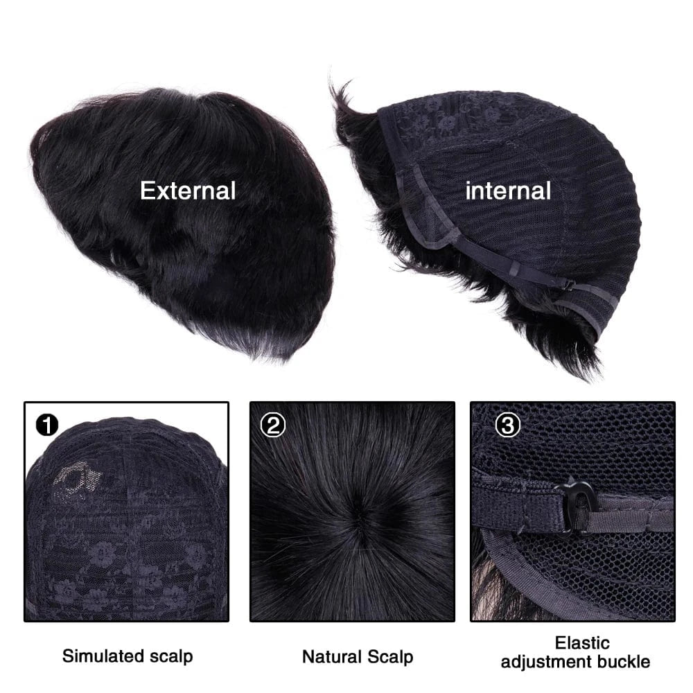 9 Inches / Q10269 Wholesale 9 inch Short human Hair Wigs Natural Black Indian Hair Wigs for Black Women