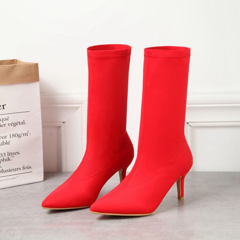 9 / Red JANHE bottes femme botas de mujer Candy Color Pointed stiletto High Heel ankle boots ladies shoes suede women's boot