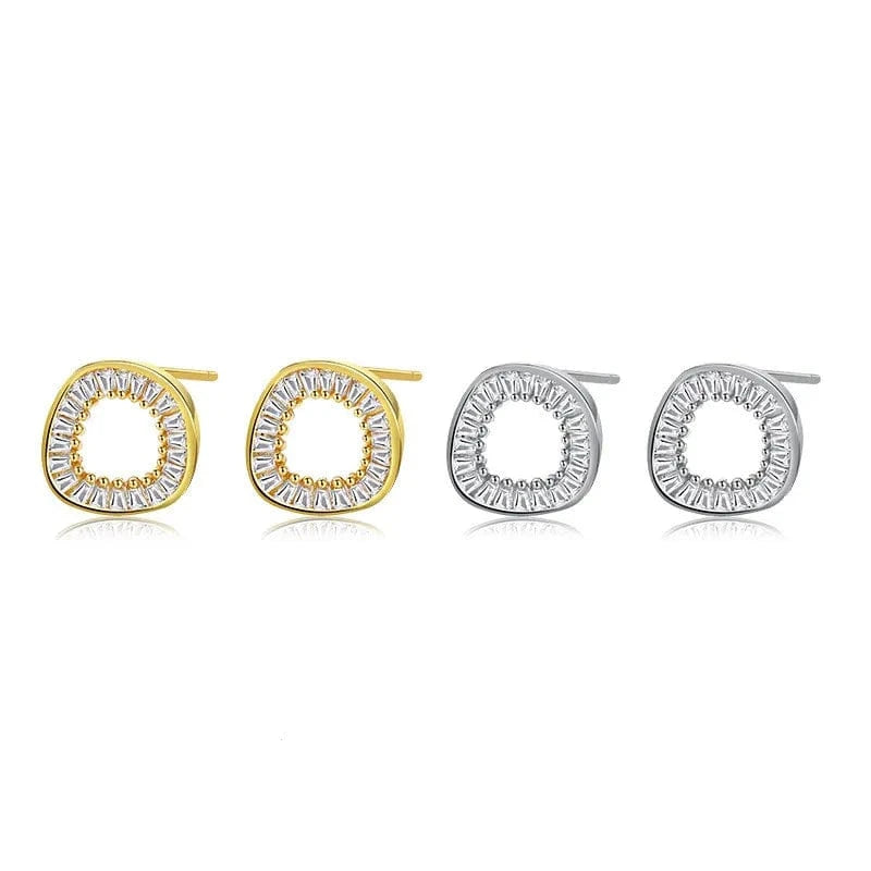 925 silver minimalist earrings women gold plated 925 sterling silver irregular round shape zircon stud earrings for women